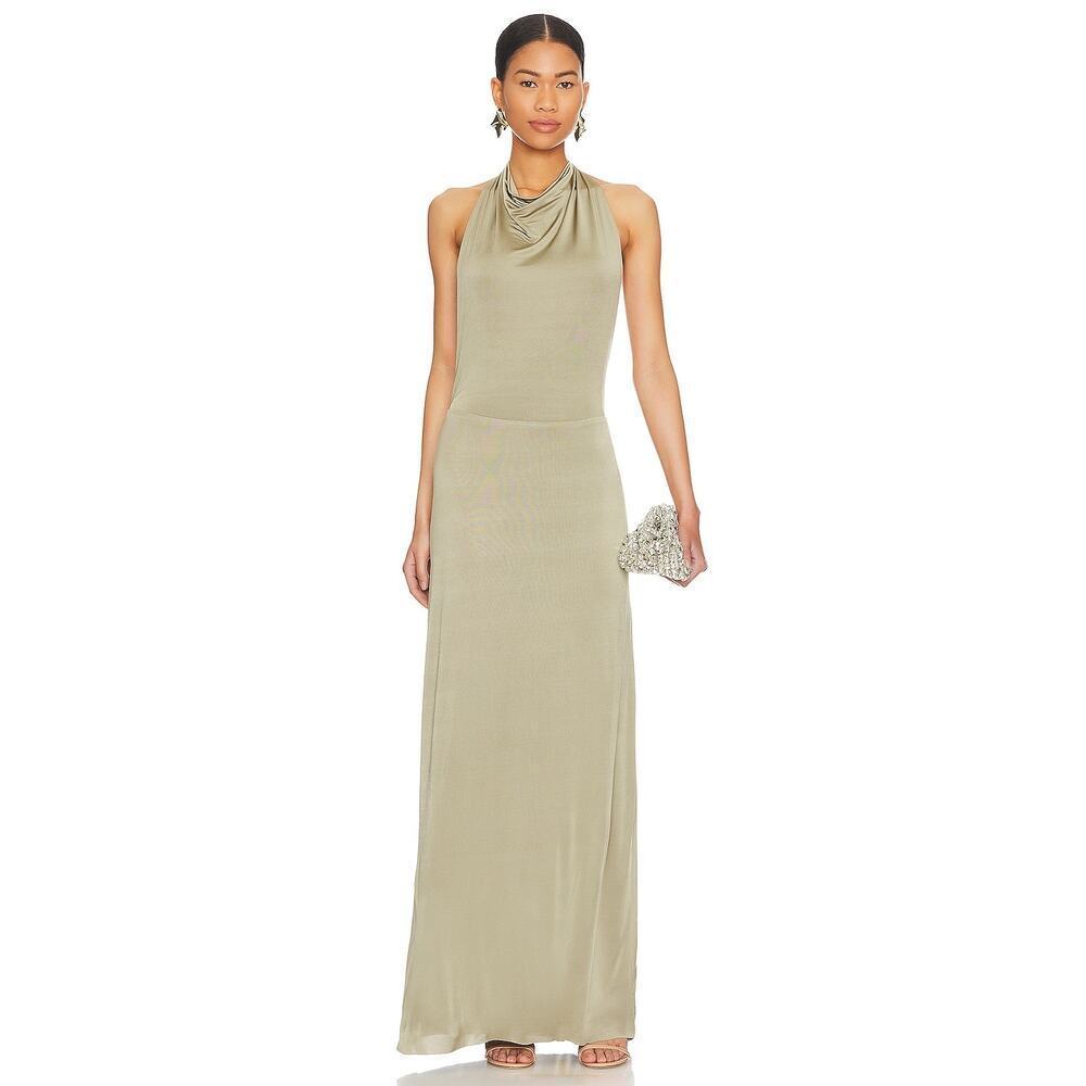 Bec & Bridge Ariel Halter Neck Maxi Dress Sleeveless Lined Sage Size 6 NWT